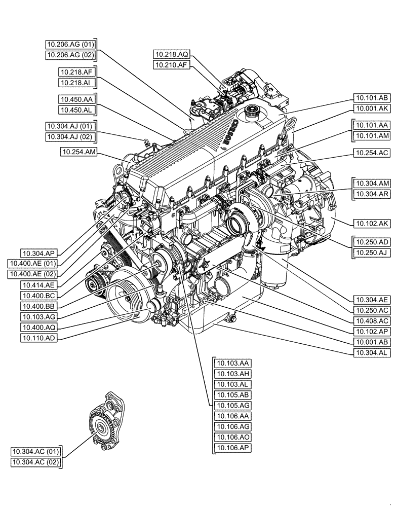 Схема запчастей Case F2CFE614F B005 - (10.000.00) - PICTORIAL INDEX - ENGINE (10) - ENGINE