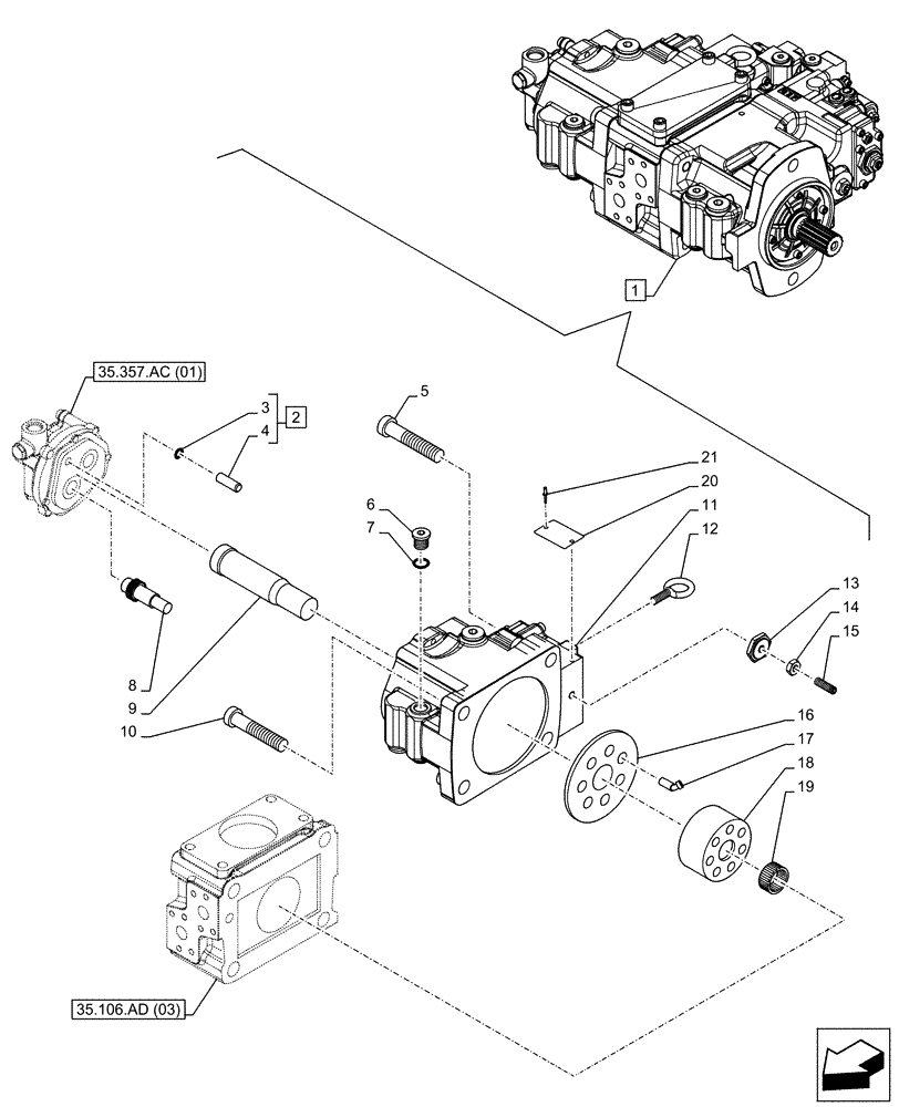 Схема запчастей Case CX130D LC - (35.106.AD[02]) - VARIABLE DELIVERY HYDRAULIC PUMP (35) - HYDRAULIC SYSTEMS