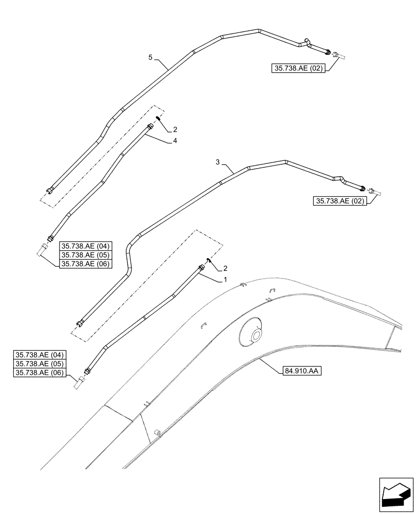 Схема запчастей Case CX130D LC - (35.738.AE[03]) - VAR - 461574, 781174, 781178 - BUCKET CYLINDER, LINES (35) - HYDRAULIC SYSTEMS