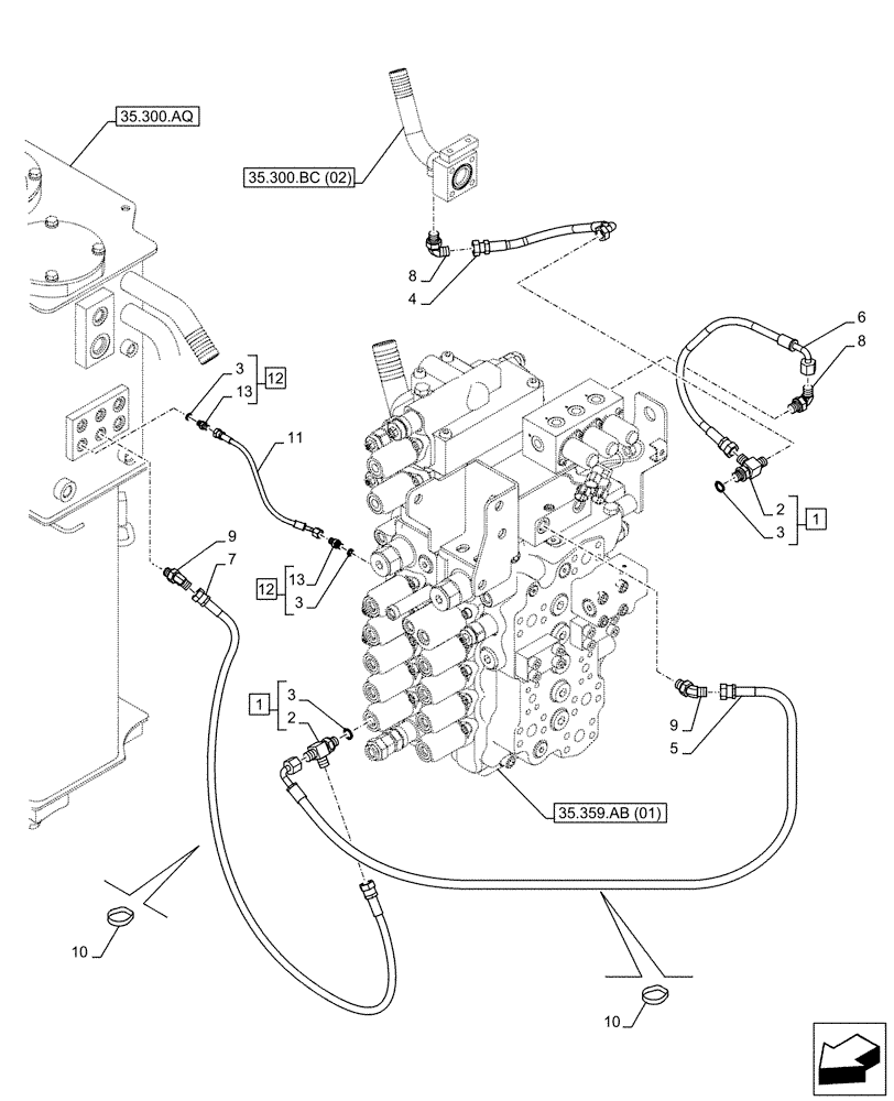 Схема запчастей Case CX130D LC - (35.359.AE) - CONTROL VALVE LINE (35) - HYDRAULIC SYSTEMS