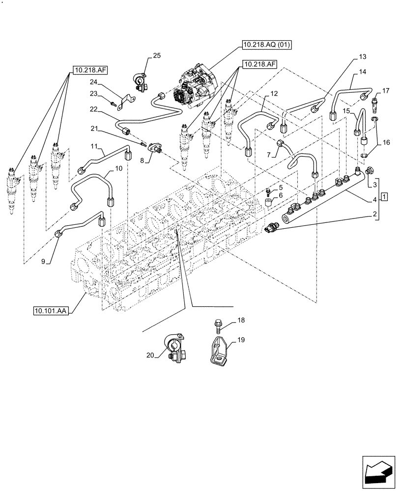 Схема запчастей Case F2CFE614F B005 - (10.218.AI) - INJECTION PIPE (10) - ENGINE