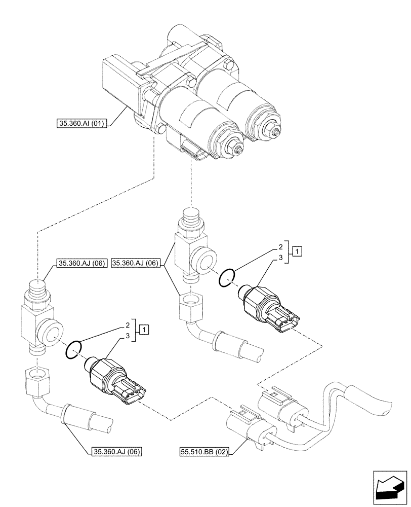 Схема запчастей Case CX160D LC - (55.425.AT[02]) - VAR - 461871 - PRESSURE SENSOR, HAMMER, SHEARS, W/ELECTRICAL PROPORTIONAL CONTROL (55) - ELECTRICAL SYSTEMS