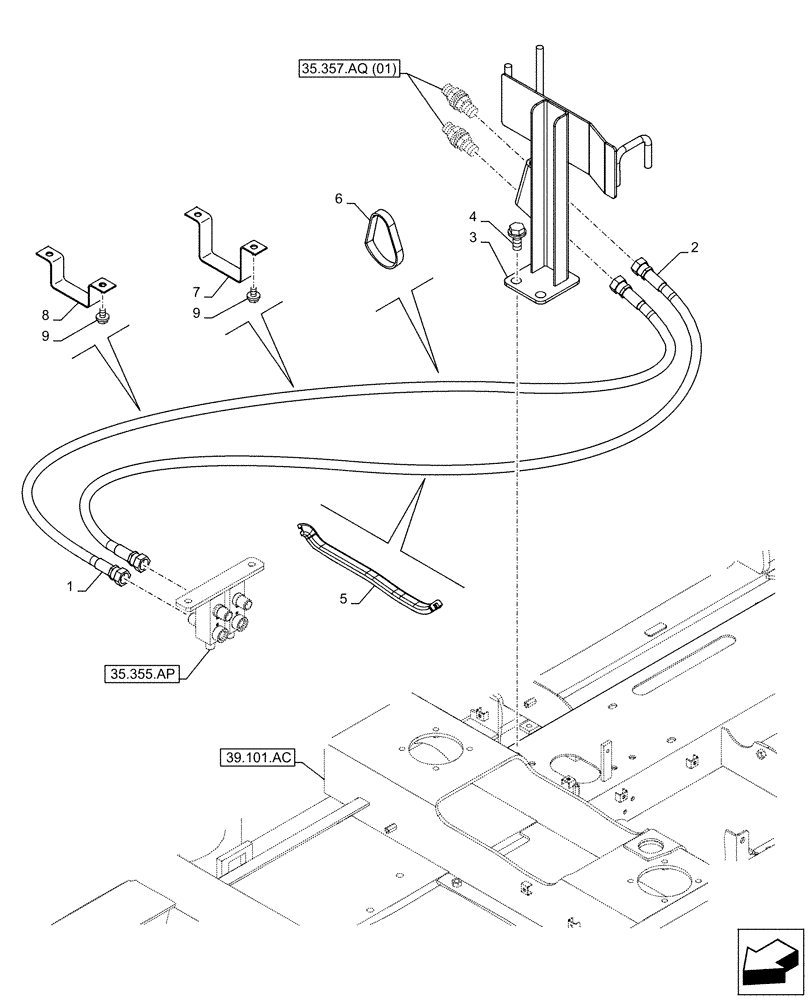 Схема запчастей Case CX130D LC - (35.357.AQ[02]) - STD + VAR - 461558 - PILOT VALVE, DRAIN LINE, CONTROL PATTERN SELECTION (35) - HYDRAULIC SYSTEMS