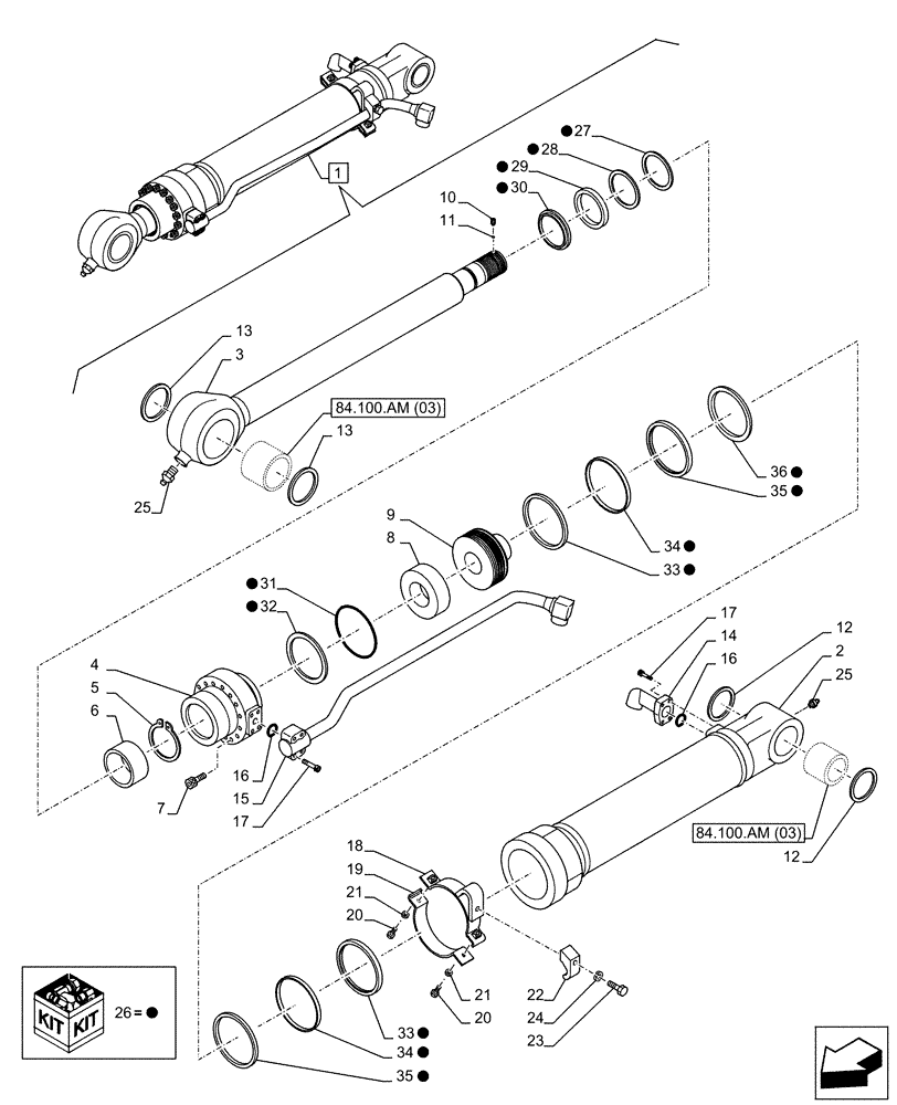 Схема запчастей Case CX160D LC - (35.738.AA[04]) - VAR - 781176 - BUCKET CYLINDER, COMPONENTS (ARM L=2.6M) (35) - HYDRAULIC SYSTEMS