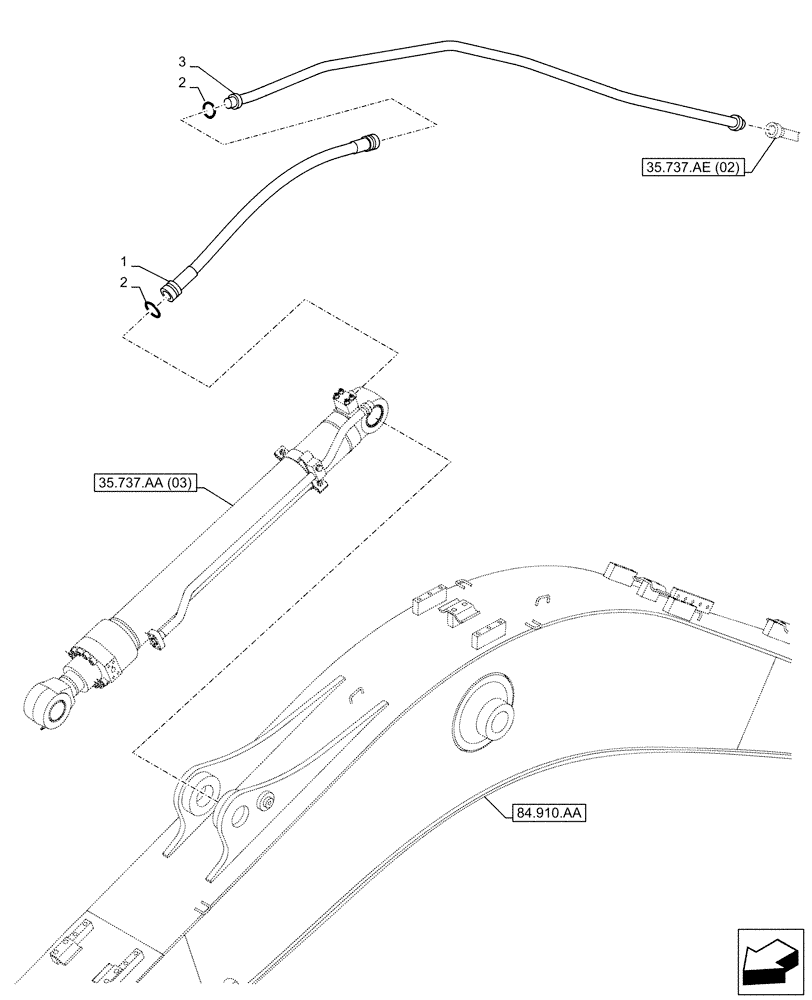 Схема запчастей Case CX130D - (35.737.AE[04]) - VAR - 481064 - ARM, CYLINDER, LINES (35) - HYDRAULIC SYSTEMS