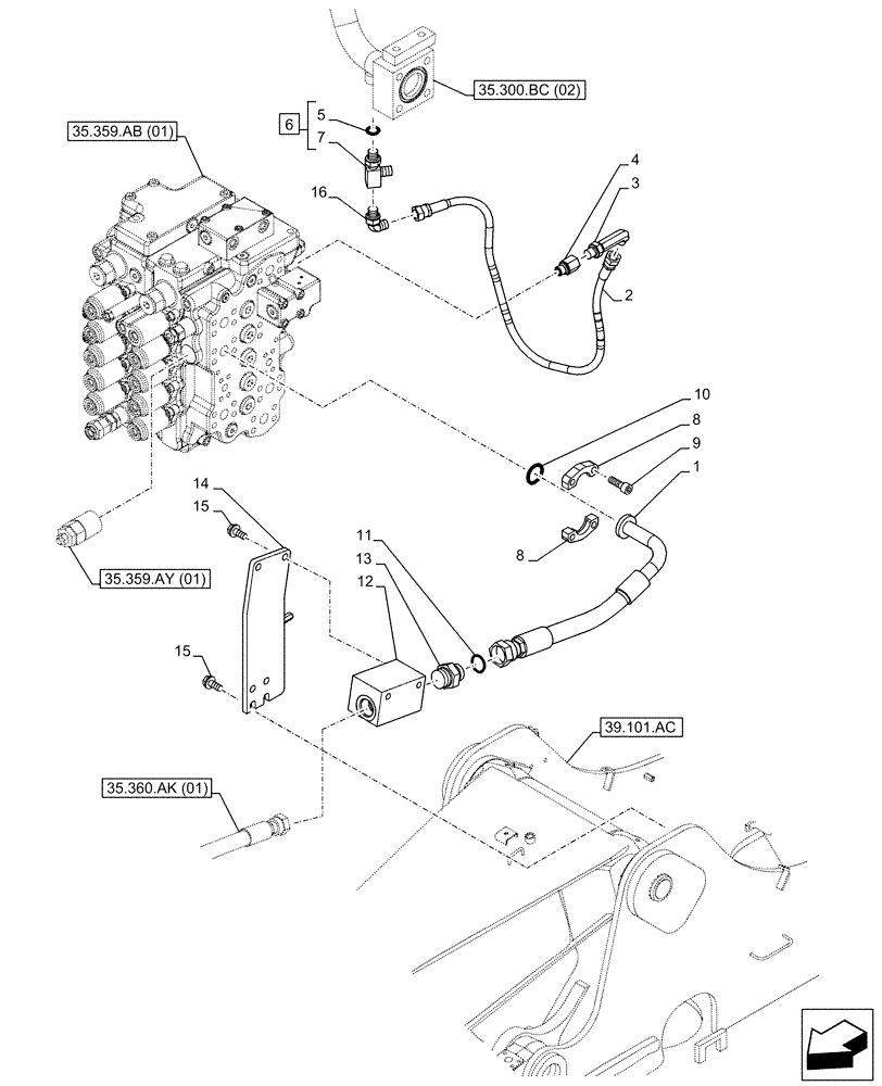 Схема запчастей Case CX160D LC - (35.360.AB[02]) - VAR - 461865 - HAMMER CIRCUIT, LINES, W/ ELECTRICAL PROPORTIONAL CONTROL (35) - HYDRAULIC SYSTEMS