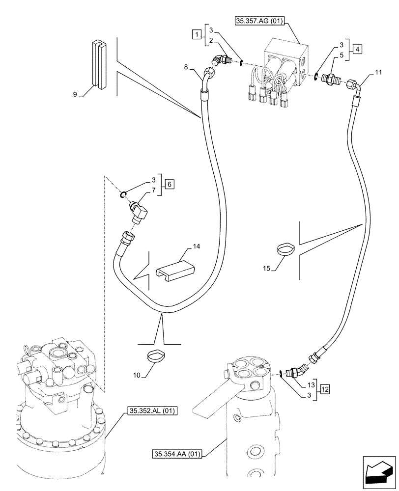 Схема запчастей Case CX160D LC - (35.357.AO[01]) - MAIN, SOLENOID VALVE, PRESSURE PIPE (35) - HYDRAULIC SYSTEMS