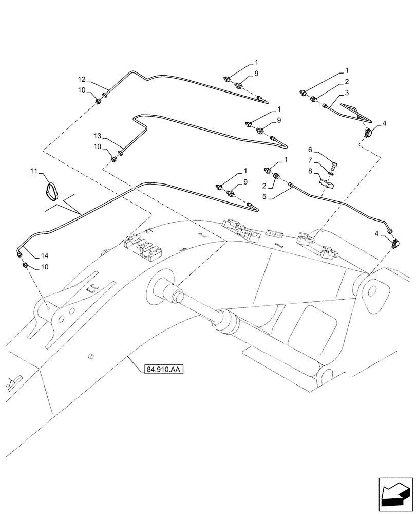 Схема запчастей Case CX130D LC - (71.460.AF[02]) - LUBRICATION LINES (71) - LUBRICATION SYSTEM