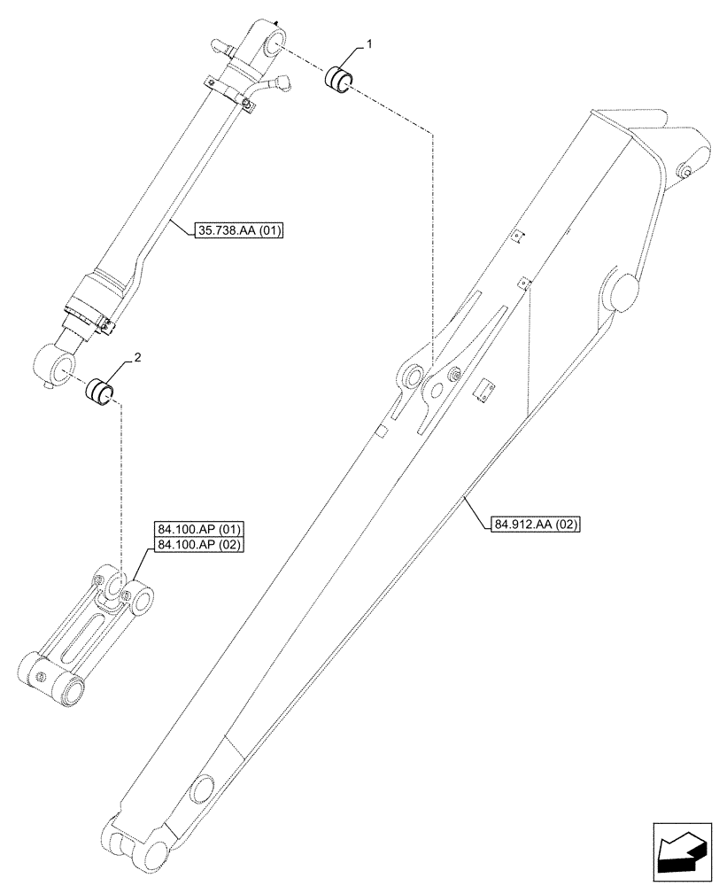 Схема запчастей Case CX160D LC - (84.100.AM[03]) - VAR - 781176 - BUCKET CYLINDER, BUSHING (ARM L=2.6M) (84) - BOOMS, DIPPERS & BUCKETS