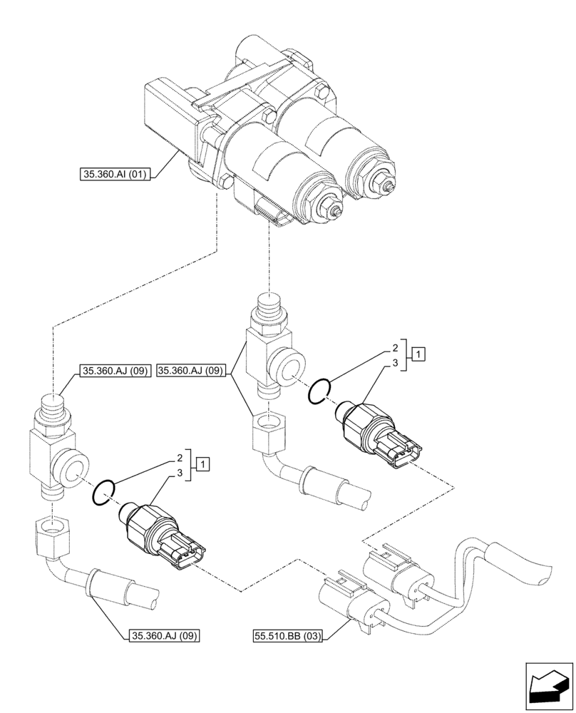 Схема запчастей Case CX130D LC - (55.425.AT[03]) - VAR - 461871 - PRESSURE SENSOR, HAMMER, SHEARS, W/ELECTRICAL PROPORTIONAL CONTROL (55) - ELECTRICAL SYSTEMS