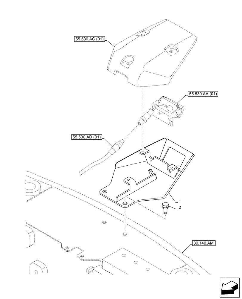 Схема запчастей Case CX130D LC - (55.530.AB[01]) - VAR - 461504, 488037 - REAR VIEW CAMERA, SUPPORT, BRACKET (55) - ELECTRICAL SYSTEMS