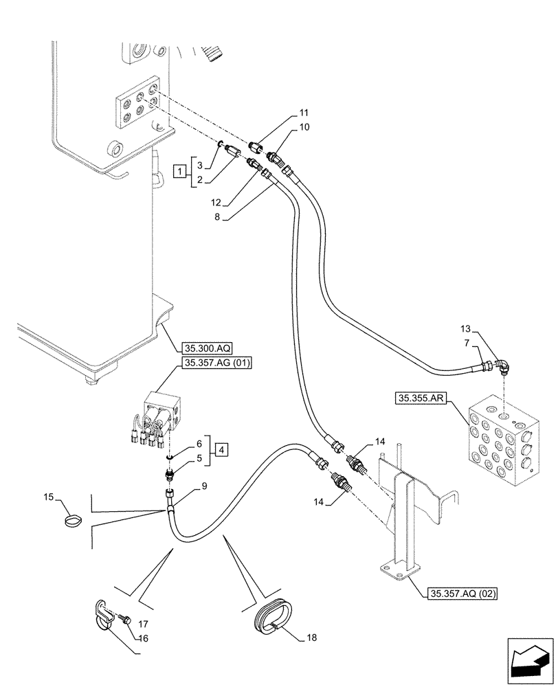Схема запчастей Case CX130D LC - (35.357.AQ[01]) - PILOT VALVE, DRAIN LINE (35) - HYDRAULIC SYSTEMS