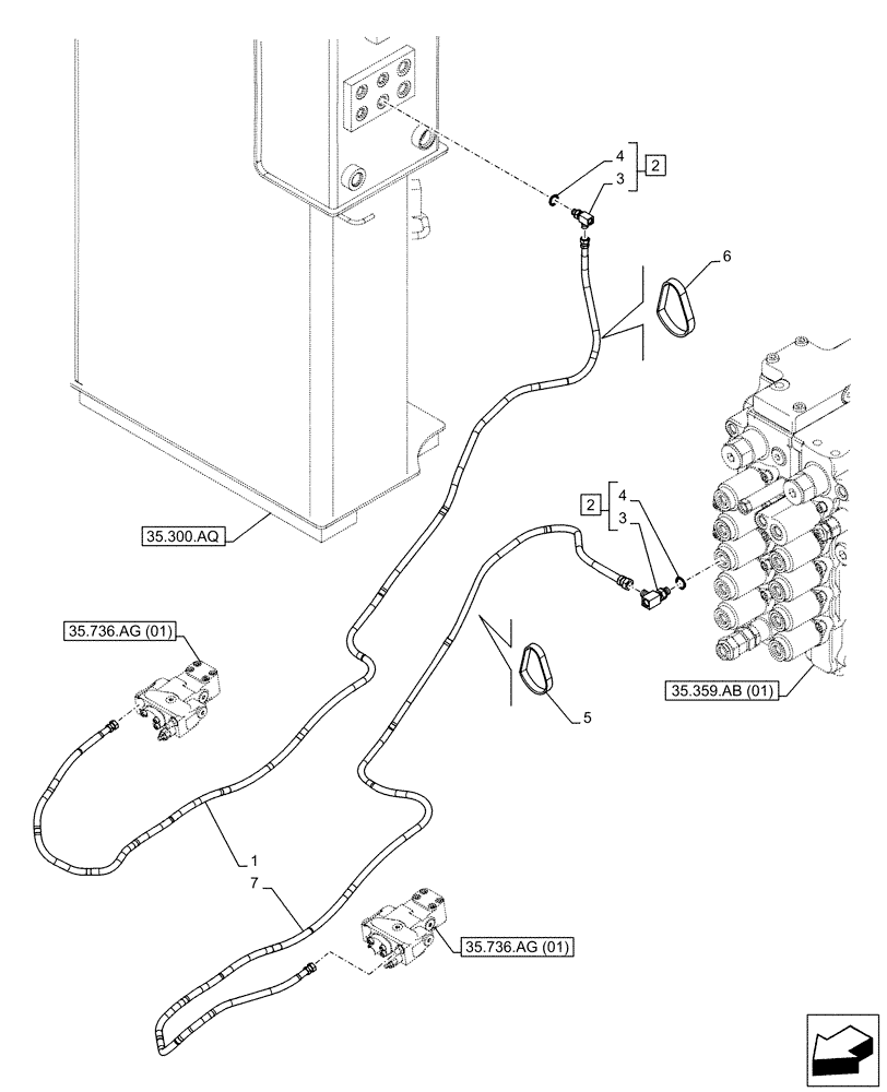 Схема запчастей Case CX160D LC - (35.736.AK[01]) - VAR - 481064 - BOOM, LIFT CYLINDER, SAFETY VALVE, LINE (35) - HYDRAULIC SYSTEMS