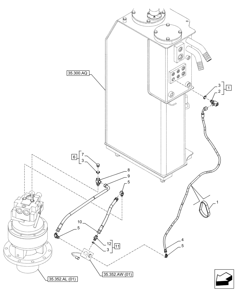 Схема запчастей Case CX130D - (35.352.AI[03]) - VAR - 461568 - MOTO-REDUCTION GEAR, LINES, FREE SWING (35) - HYDRAULIC SYSTEMS