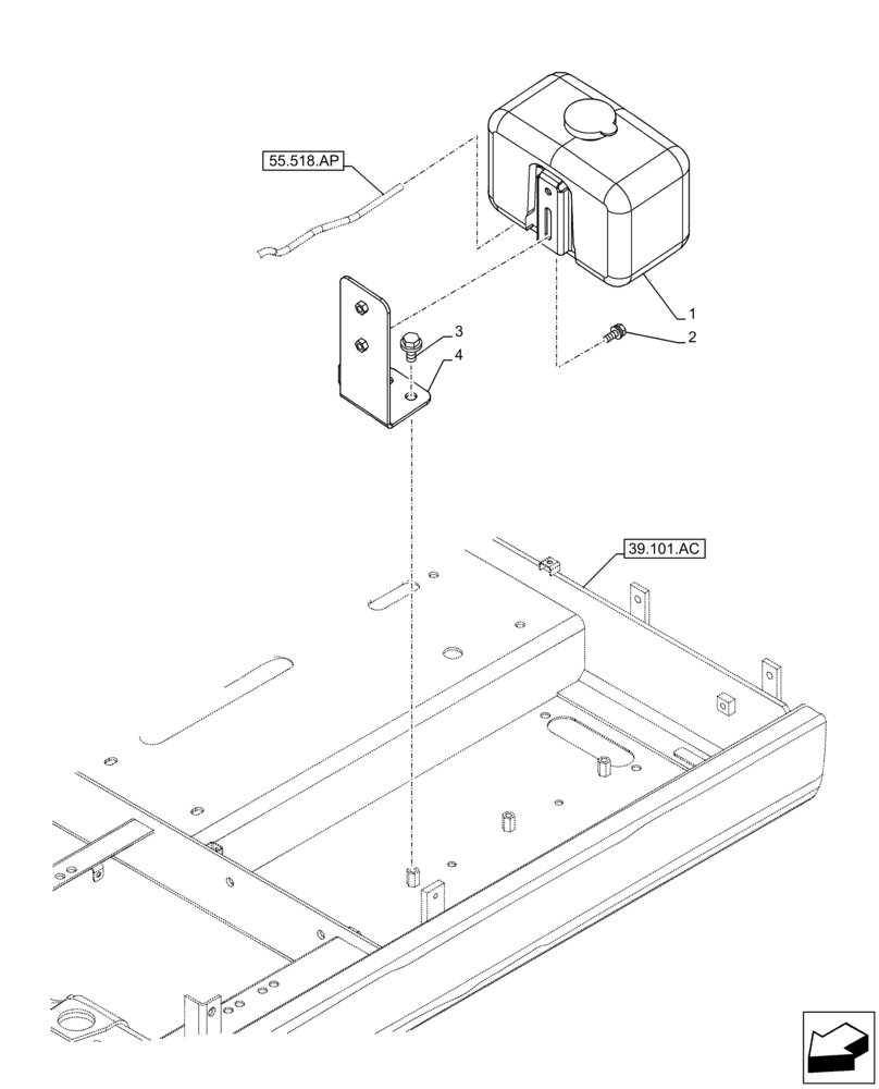 Схема запчастей Case CX160D LC - (55.518.AT) - WINDSHIELD WASH RESERVOIR (55) - ELECTRICAL SYSTEMS