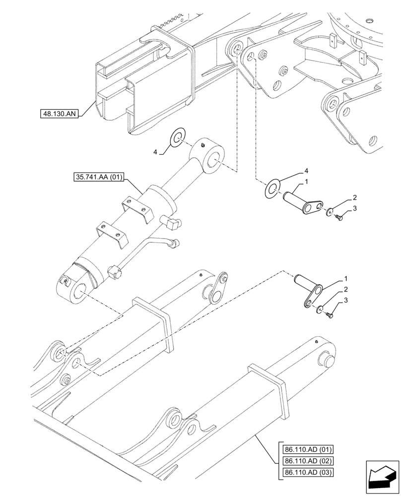 Схема запчастей Case CX130D - (86.110.AE[01]) - PIN, LIFT CYLINDER, BLADE (86) - DOZER