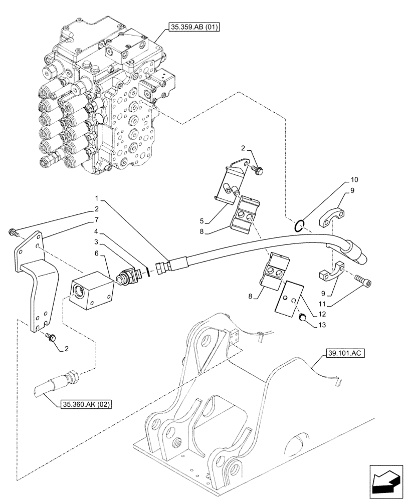 Схема запчастей Case CX160D LC - (35.360.AB[03]) - VAR - 461871 - HAMMER CIRCUIT, LINES, SHEARS, W/ELECTRICAL PROPORTIONAL CONTROL (35) - HYDRAULIC SYSTEMS