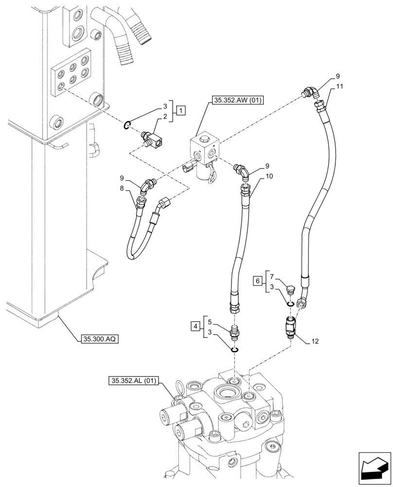 Схема запчастей Case CX160D LC - (35.352.AI[03]) - VAR - 461568 - MOTO-REDUCTION GEAR, LINES, FREE SWING (35) - HYDRAULIC SYSTEMS