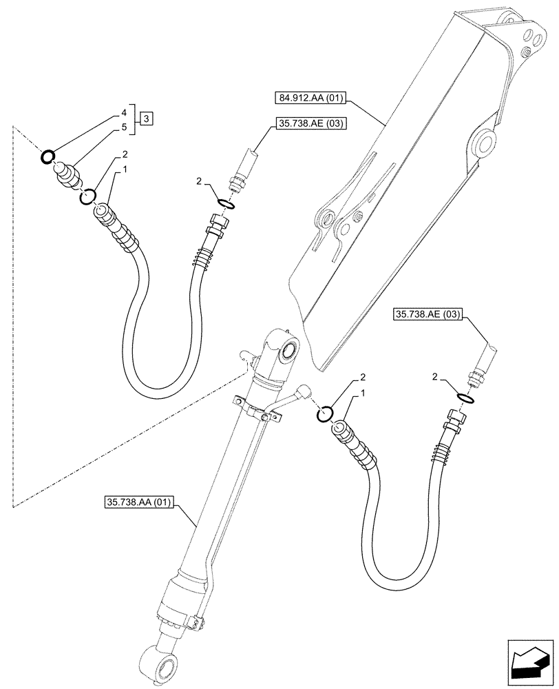 Схема запчастей Case CX130D LC - (35.738.AE[05]) - VAR - 461574 - BUCKET CYLINDER, LINES, HEAVY DUTY (ARM L=2.10M) (35) - HYDRAULIC SYSTEMS