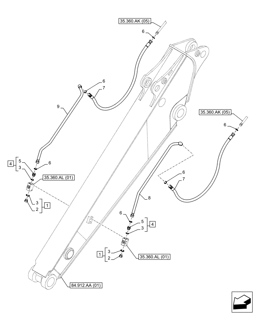 Схема запчастей Case CX130D - (35.360.AK[06]) - VAR - 461561, 461865, 461868, 461869 - ARM, LINE, HAMMER, SHEARS, HIGH FLOW (ARM L=2.1M) (35) - HYDRAULIC SYSTEMS
