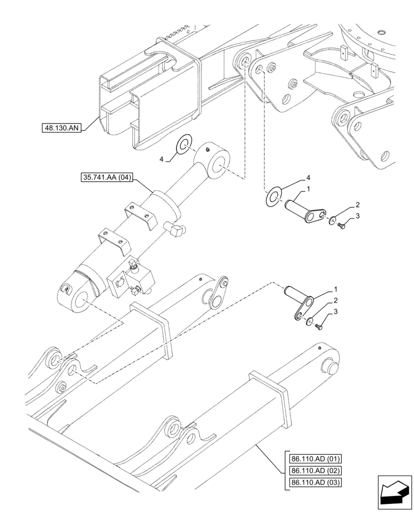 Схема запчастей Case CX130D - (86.110.AE[02]) - VAR - 481064 - PIN, LIFT CYLINDER, BLADE, SAFETY VALVE (86) - DOZER