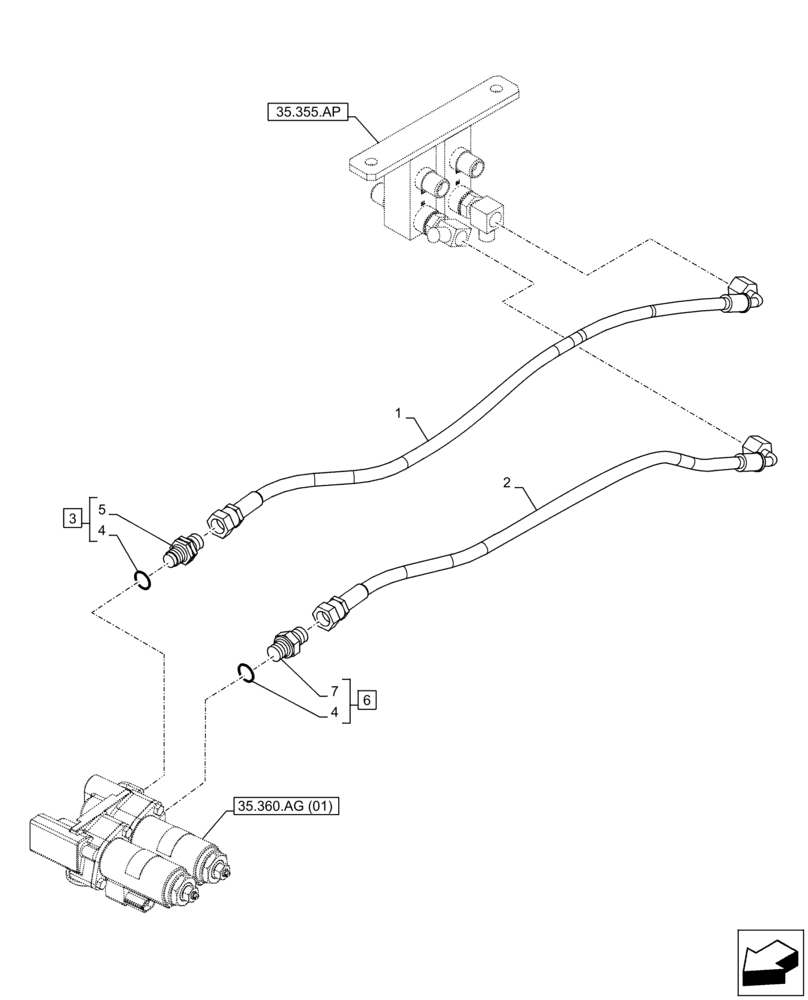 Схема запчастей Case CX130D LC - (35.360.AF[02]) - VAR - 461863 - HYDRAULIC LINE, CLAMSHELL BUCKET, ROTATION, W/ ELECTRICAL PROPORTIONAL CONTROL (35) - HYDRAULIC SYSTEMS