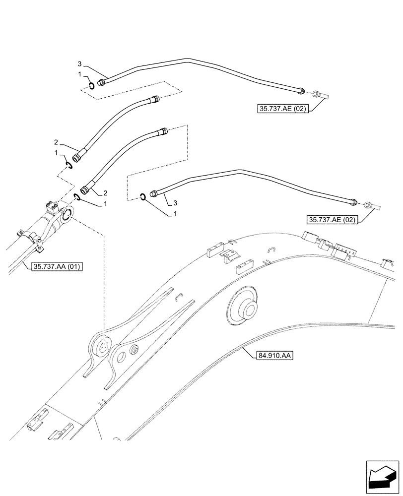 Схема запчастей Case CX130D - (35.737.AE[03]) - VAR - 461574, 781174, 781178 - ARM, CYLINDER, LINE (35) - HYDRAULIC SYSTEMS