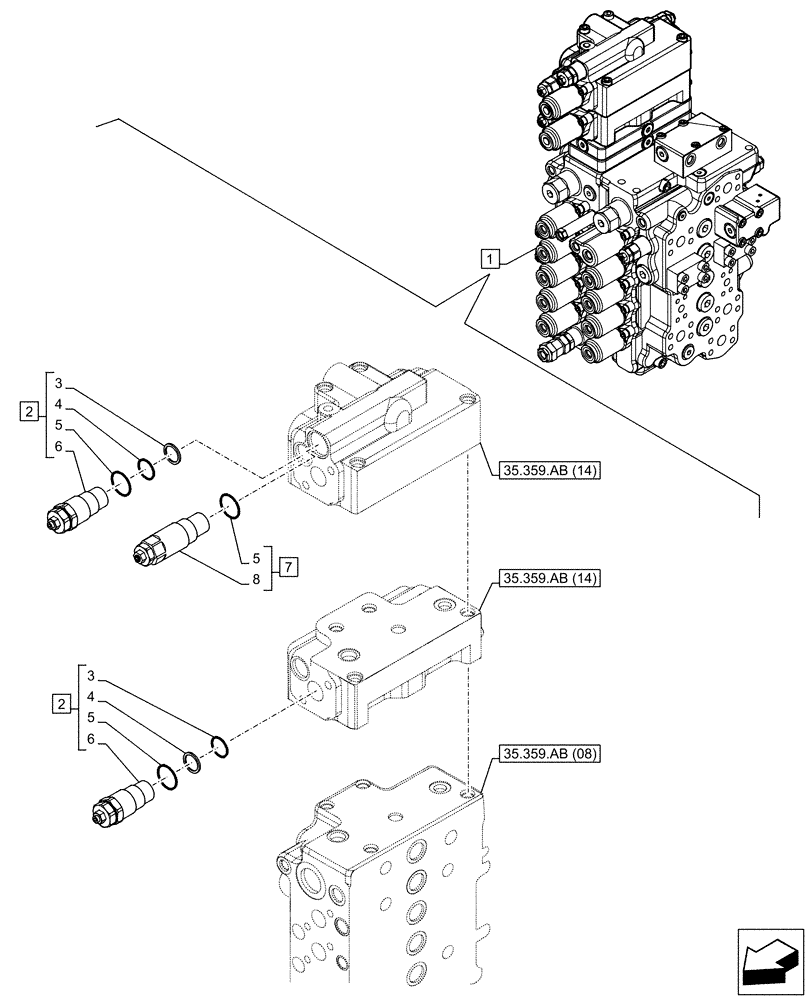 Схема запчастей Case CX130D - (35.359.AY[07]) - RELIEF VALVE, CLAMSHELL BUCKET, ROTATION, W/ ELECTRICAL PROPORTIONAL CONTROL (35) - HYDRAULIC SYSTEMS