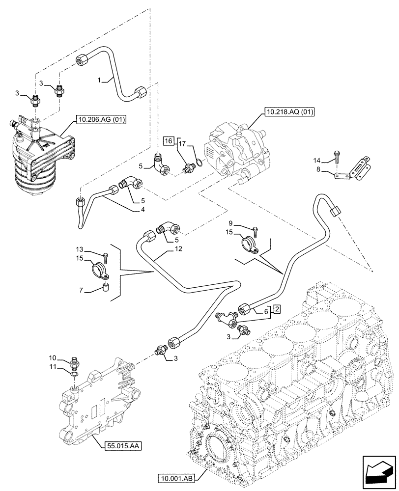 Схема запчастей Case F2CFE614H B005 - (10.210.AF) - FUEL LINE (10) - ENGINE