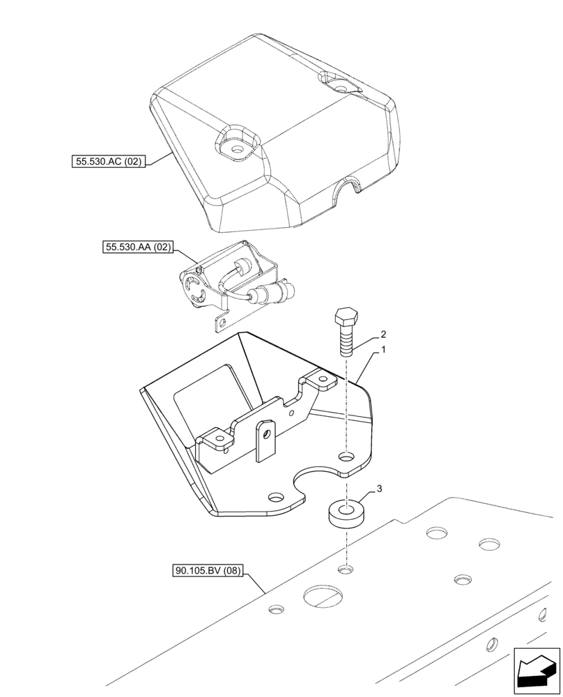 Схема запчастей Case CX130D LC - (55.530.AB[02]) - VAR - 461560, 488038 - SIDE CAMERA, SUPPORT, BRACKET (55) - ELECTRICAL SYSTEMS