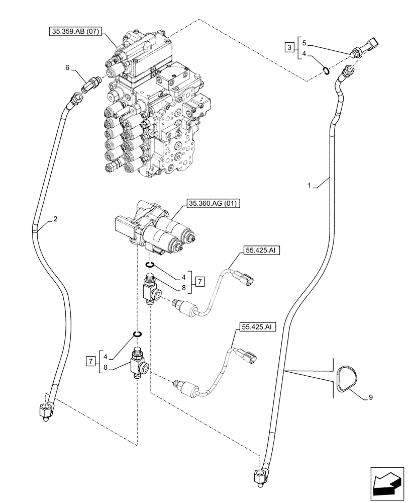 Схема запчастей Case CX130D - (35.360.AF[03]) - VAR - 461863 - HYDRAULIC LINE, CLAMSHELL BUCKET, ROTATION, W/ ELECTRICAL PROPORTIONAL CONTROL (35) - HYDRAULIC SYSTEMS