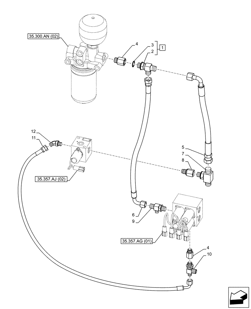 Схема запчастей Case CX130D LC - (35.357.AR[01]) - PILOT VALVE, CONTROL VALVE LINE (35) - HYDRAULIC SYSTEMS