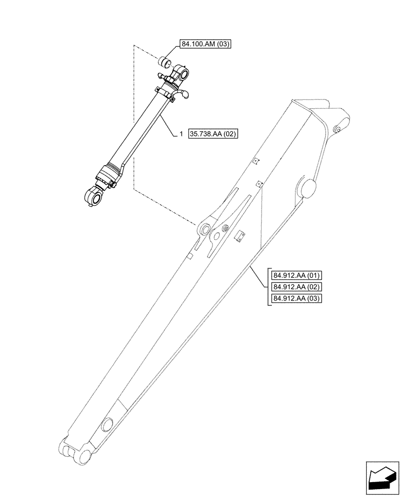 Схема запчастей Case CX130D LC - (35.738.AA[01]) - VAR - 781178, 781174, 461574 - BUCKET CYLINDER (35) - HYDRAULIC SYSTEMS