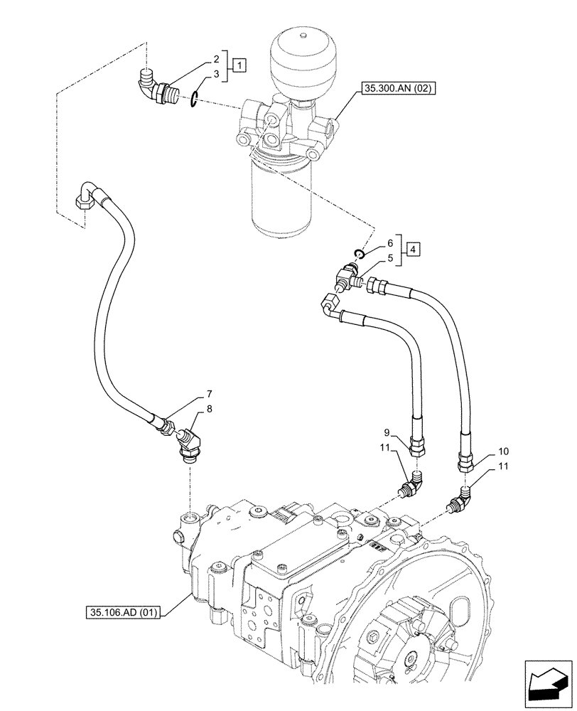 Схема запчастей Case CX130D - (35.357.AD) - PILOT VALVE, OIL LINE (35) - HYDRAULIC SYSTEMS