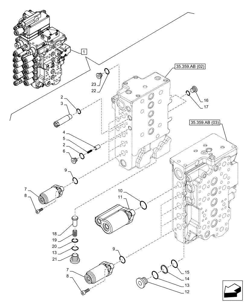 Схема запчастей Case CX130D - (35.359.AB[05]) - CONTROL VALVE, COMPONENTS (35) - HYDRAULIC SYSTEMS