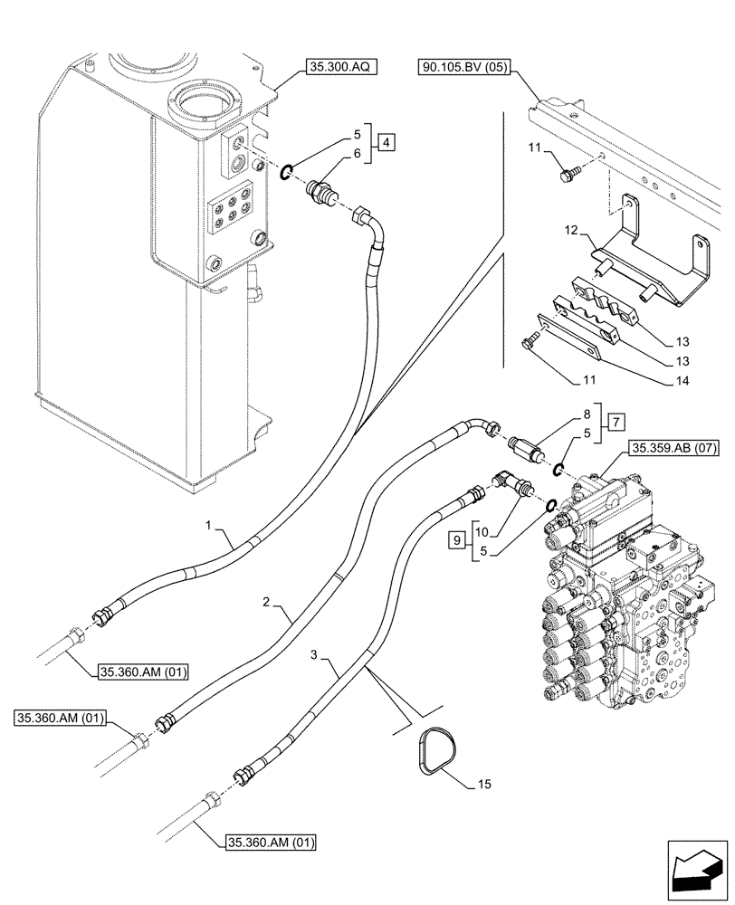 Схема запчастей Case CX160D LC - (35.360.AF[01]) - VAR - 461863 - HYDRAULIC LINE, CLAMSHELL BUCKET, ROTATION, W/ ELECTRICAL PROPORTIONAL CONTROL (35) - HYDRAULIC SYSTEMS