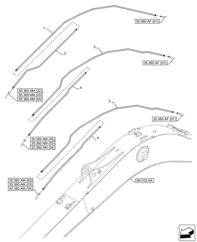 Схема запчастей Case CX130D LC - (35.360.AM[01]) - VAR - 461863 - BOOM, LINE, CLAMSHELL BUCKET, ROTATION, W/ ELECTRICAL PROPORTIONAL CONTROL (35) - HYDRAULIC SYSTEMS