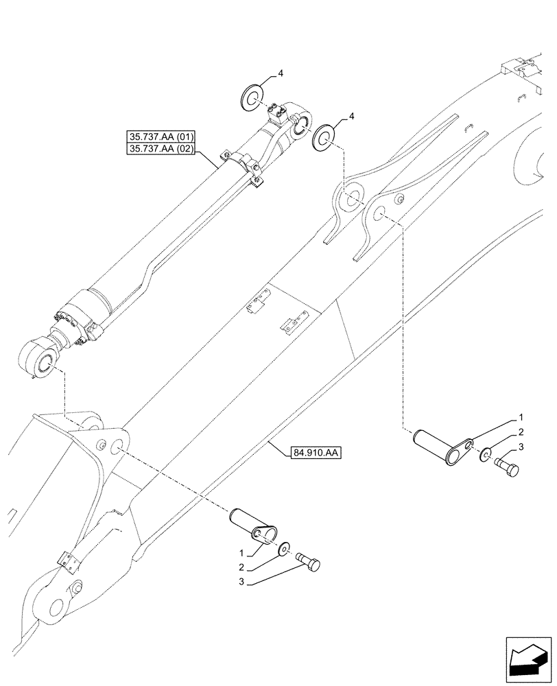 Схема запчастей Case CX130D - (84.912.AB[02]) - VAR - 781174, 481064 - ARM, CYLINDER, PIN, SAFETY VALVE (ARM L=2.5M) (84) - BOOMS, DIPPERS & BUCKETS