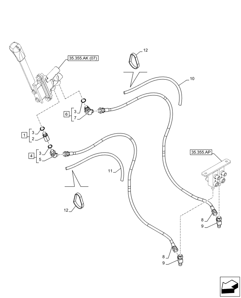 Схема запчастей Case CX130D - (35.355.AO[02]) - DRAIN LINE, BLOCK, BLADE (35) - HYDRAULIC SYSTEMS