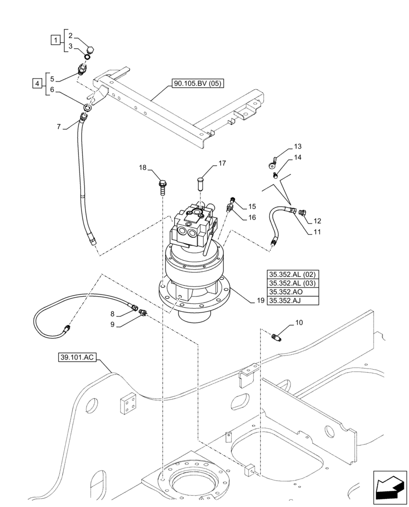 Схема запчастей Case CX130D - (35.352.AL[01]) - SWING REDUCTION UNIT (35) - HYDRAULIC SYSTEMS