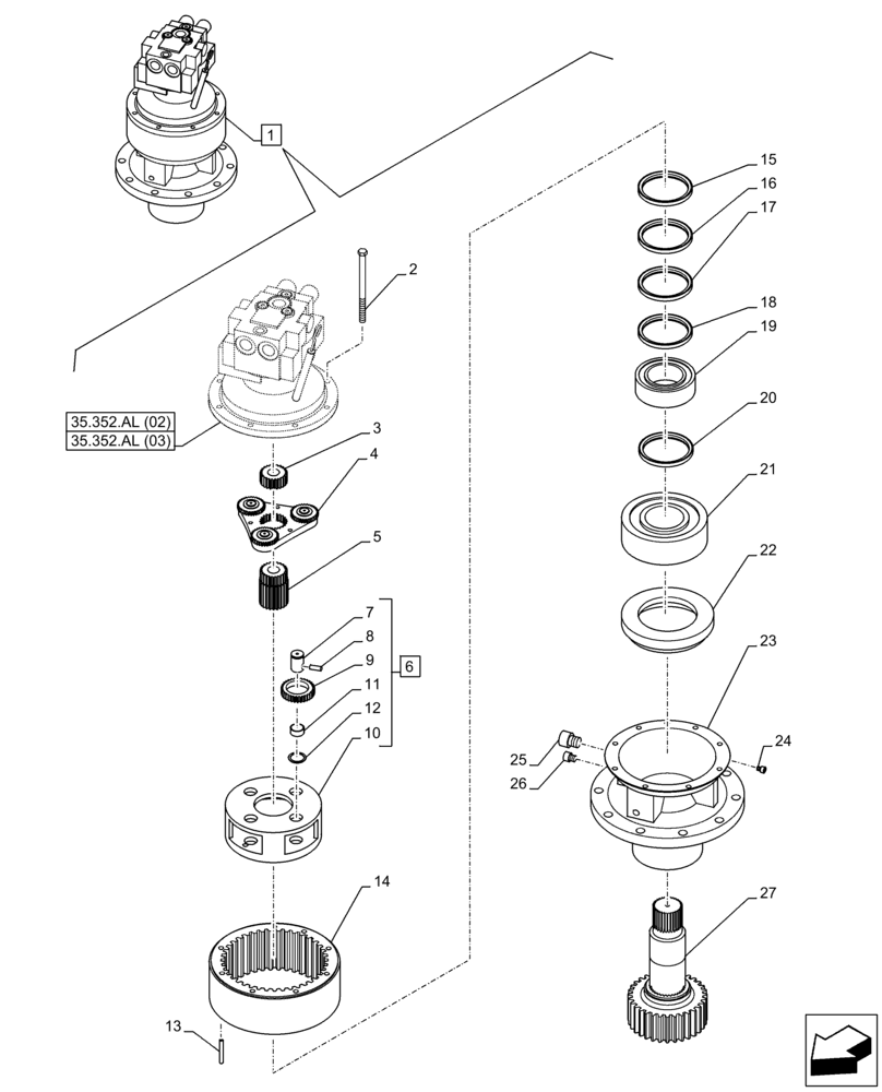 Схема запчастей Case CX130D LC - (35.352.AJ) - MOTO-REDUCTION GEAR, COMPONENTS (35) - HYDRAULIC SYSTEMS