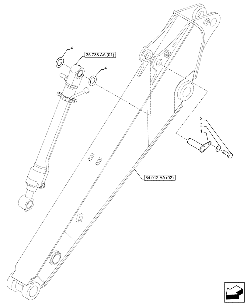 Схема запчастей Case CX160D LC - (84.100.AQ[03]) - VAR - 781176 - BUCKET CYLINDER, PIN (ARM L=2.6M) (84) - BOOMS, DIPPERS & BUCKETS