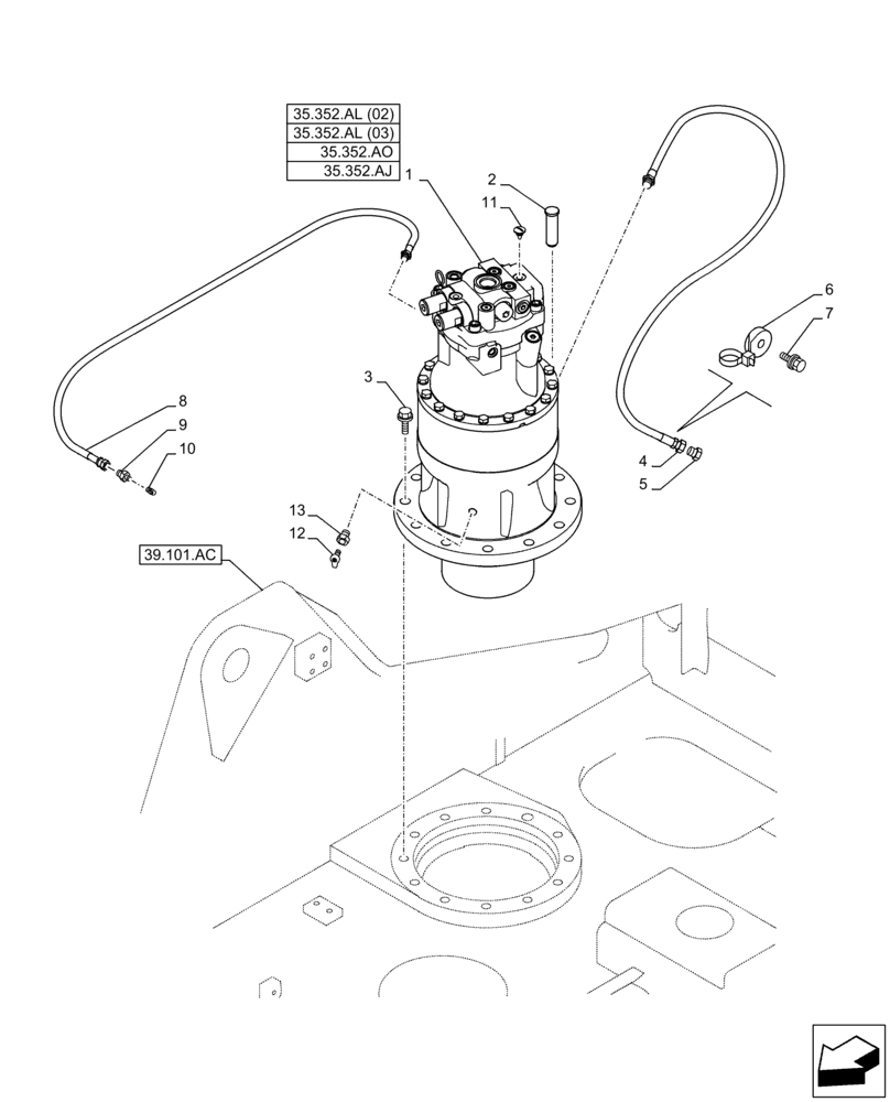 Схема запчастей Case CX160D LC - (35.352.AL[01]) - SWING REDUCTION UNIT (35) - HYDRAULIC SYSTEMS