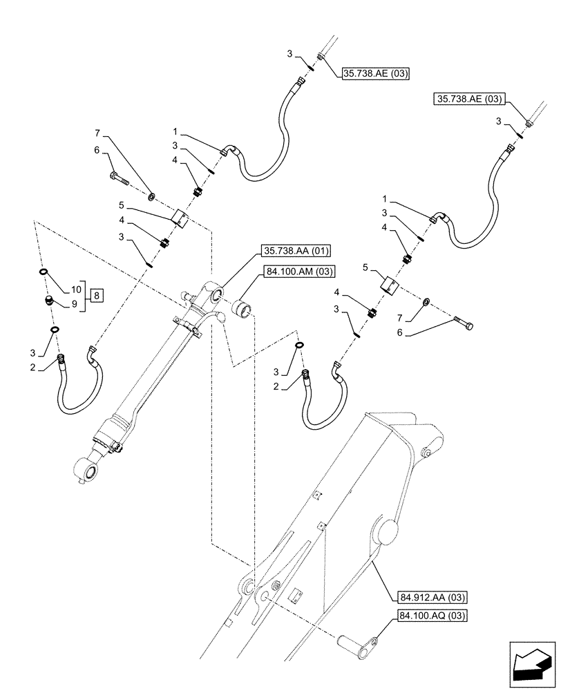 Схема запчастей Case CX130D LC - (35.738.AE[04]) - VAR - 781178 - BUCKET CYLINDER, LINES (ARM L=3.0M) (35) - HYDRAULIC SYSTEMS
