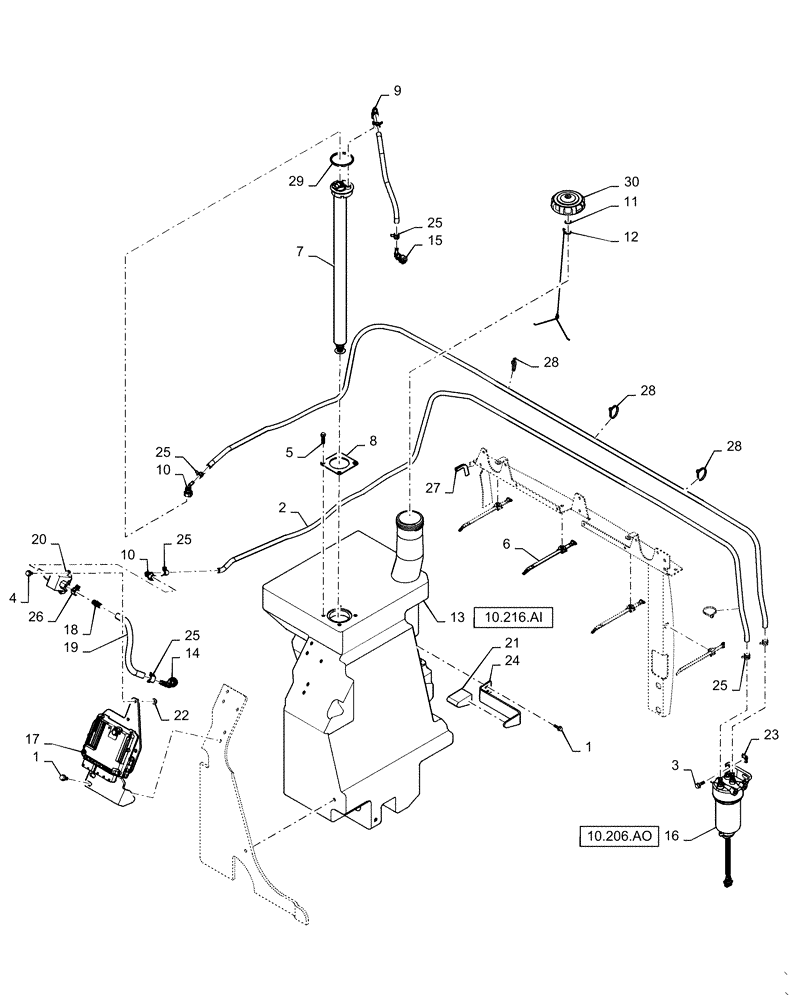 Схема запчастей Case TR320 - (10.216.AI) - FUEL TANK & ASSOCIATED PARTS (UNITS BUILT BEFORE 4-OCT-2013) (10) - ENGINE