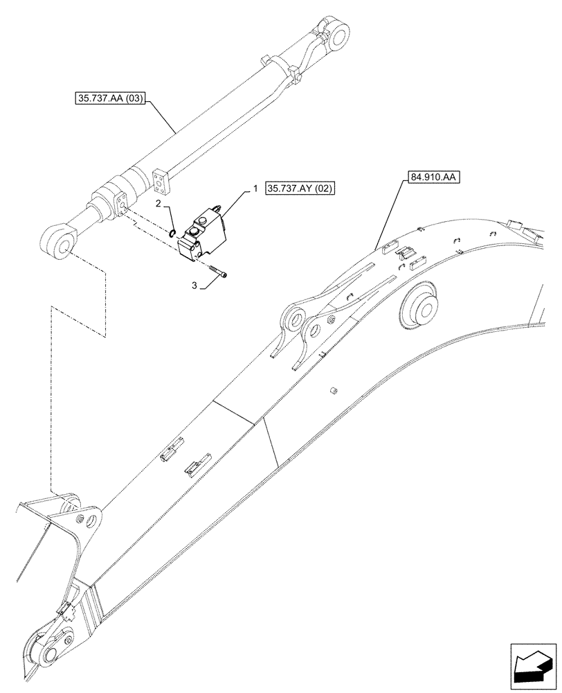 Схема запчастей Case CX160D LC - (35.737.AY[01]) - VAR - 481064 - ARM, CYLINDER, SAFETY VALVE (35) - HYDRAULIC SYSTEMS