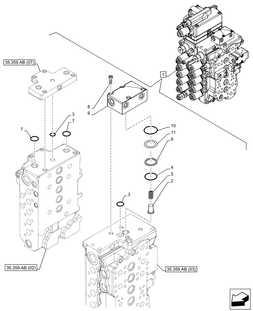 Схема запчастей Case CX130D - (35.359.AB[06]) - CONTROL VALVE, COMPONENTS (35) - HYDRAULIC SYSTEMS