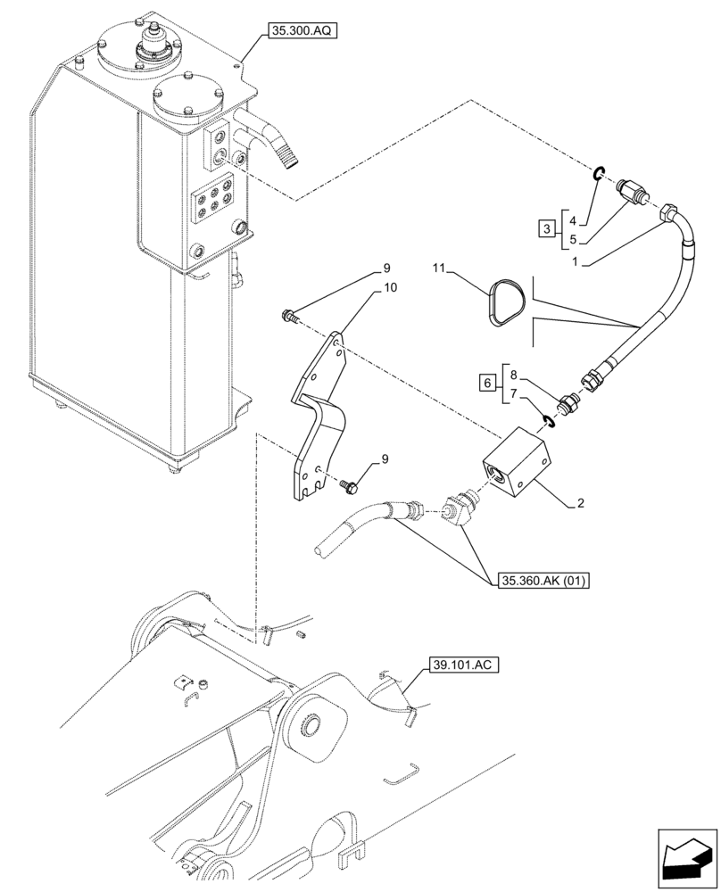 Схема запчастей Case CX130D - (35.360.AB[01]) - VAR - 461561, 461865 - HAMMER CIRCUIT, LINES (35) - HYDRAULIC SYSTEMS