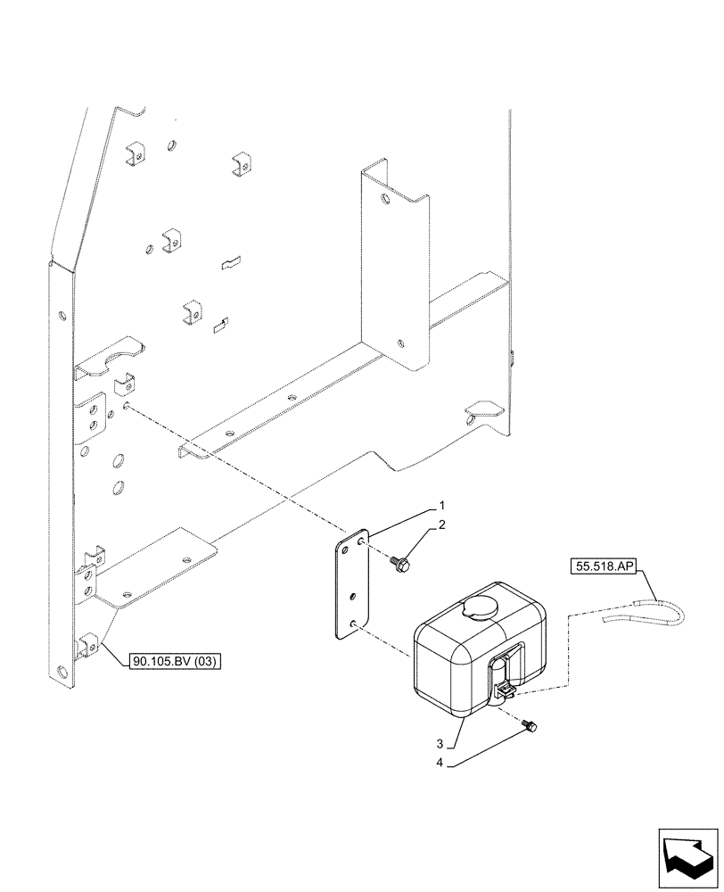 Схема запчастей Case CX130D LC - (55.518.AT) - WINDSHIELD WASH RESERVOIR (55) - ELECTRICAL SYSTEMS