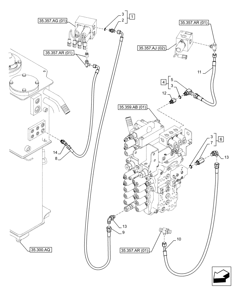 Схема запчастей Case CX130D - (35.357.AR[02]) - PILOT VALVE, CONTROL VALVE LINE (35) - HYDRAULIC SYSTEMS